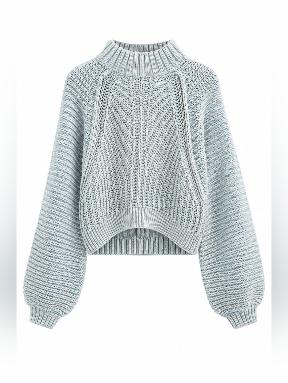 Free People Light Blue “Sweetheart” Cropped Sweater, M, Coastal, Balloon Sleeve